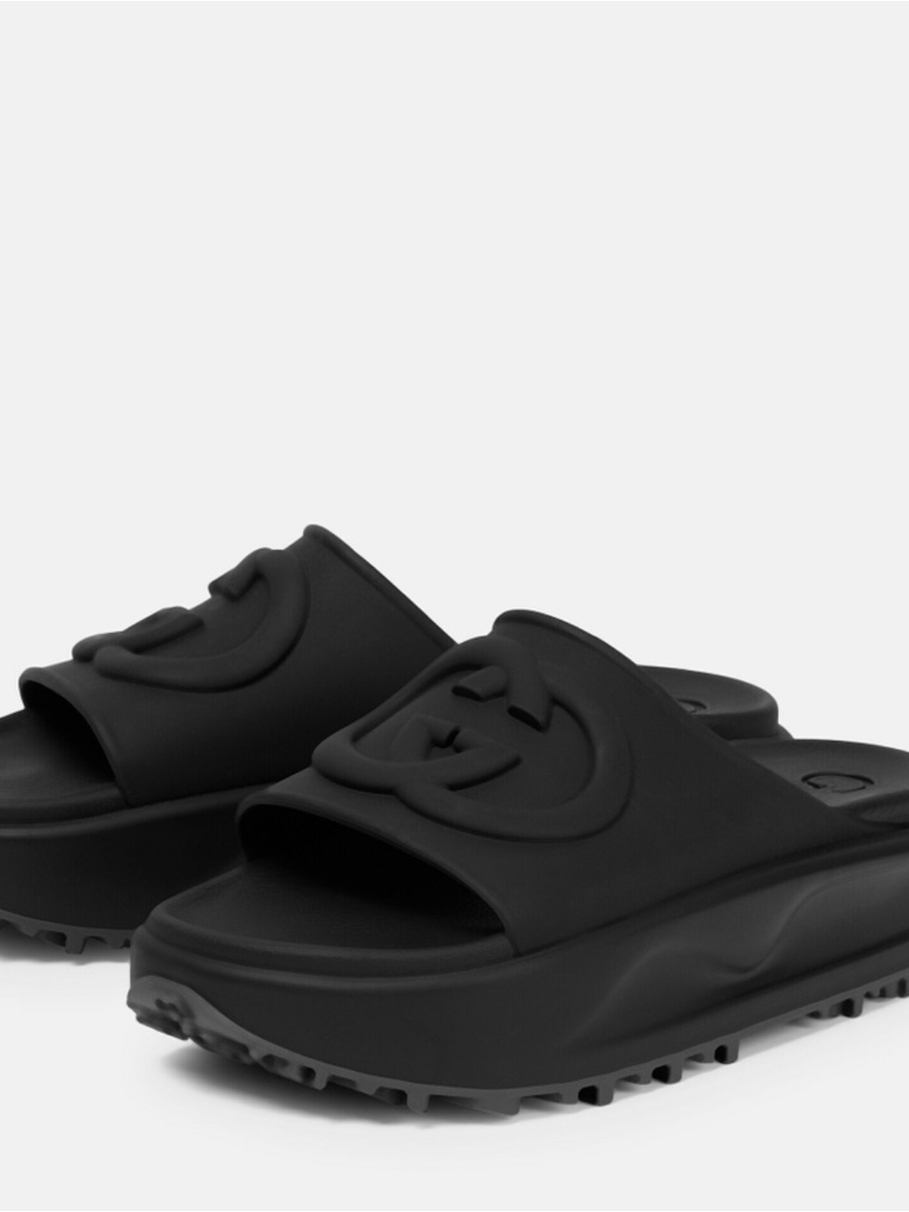 Gucci Black Platform Rubber Logo Slides - Picture 6 of 9